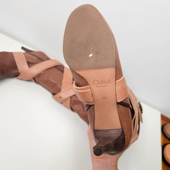 CHLOE Brown Leather Knee High Tall Boots Sz 9 / 40 EUR Wrap Around Straps Y2K - Picture 9 of 11